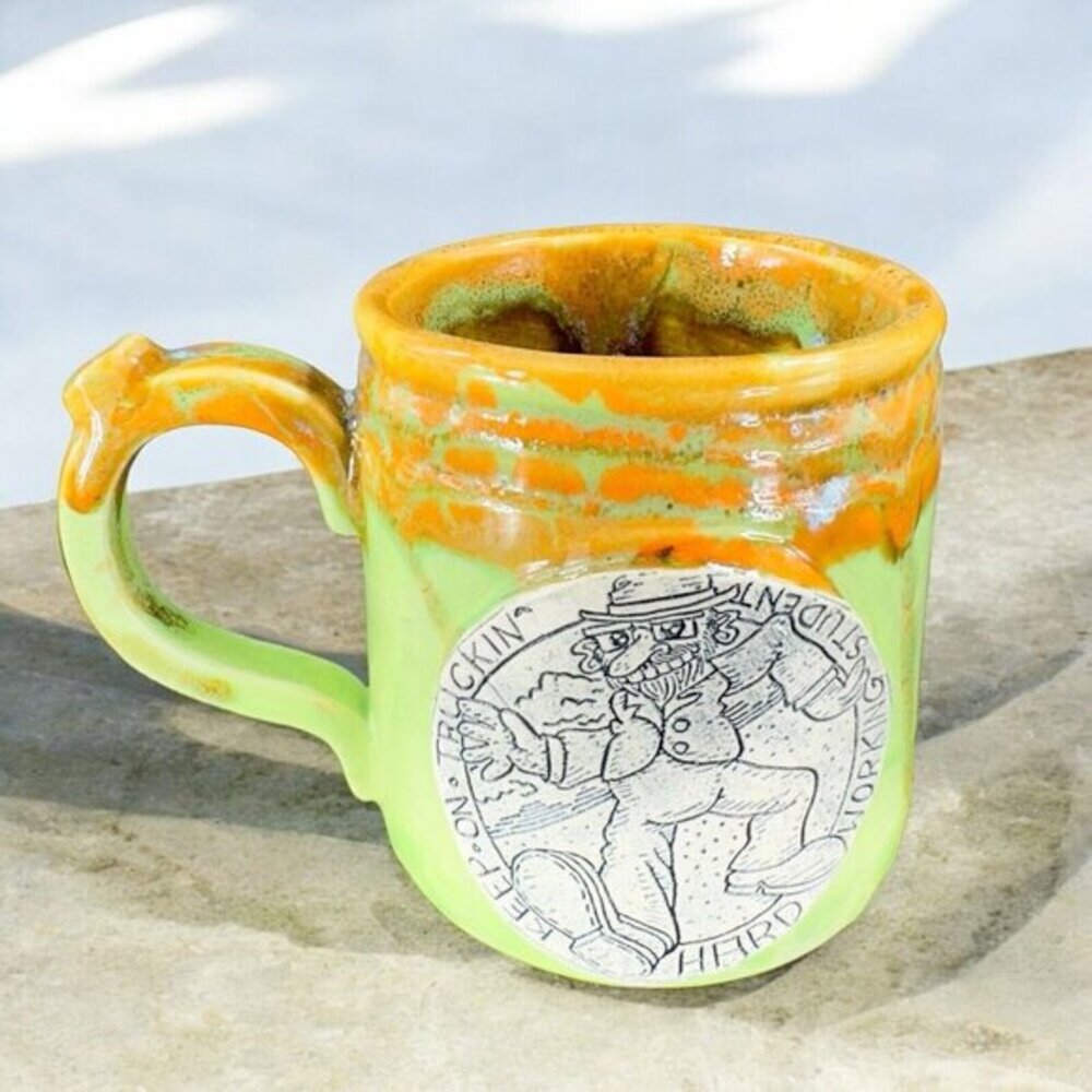 Hand Made Pottery Coffee Mug Cup Keep On Truckin Hard Working Student Mug‎ Cup